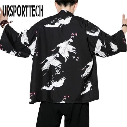 Japanese Style Samurai Crane Kimono Haori Men Women Cardigan Chinese Dragon Traditional Japanese Clothing Asian Clothes 3XL