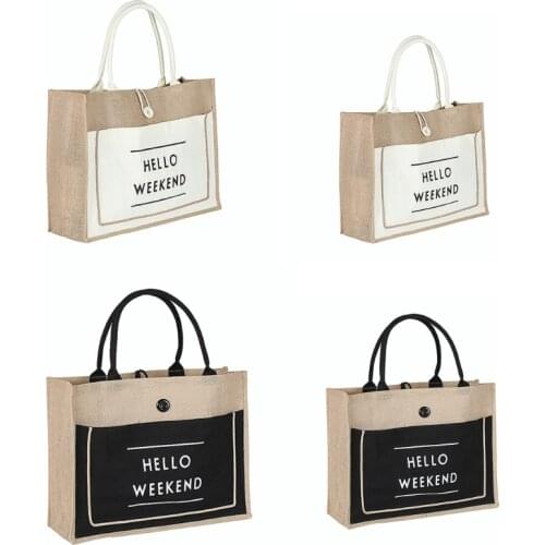 Linen Tote Large Reusable Grocery Bags with Handles Women Shopping Bag Beach Vacation Picnic Travel Storage Organizer