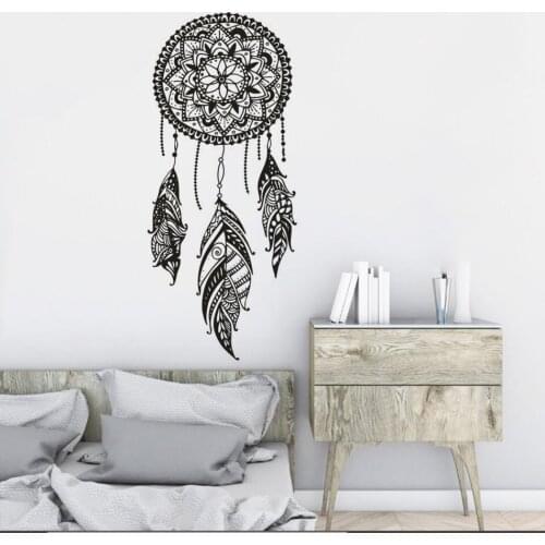 Dreamcatcher Vinyl Wall Sticker Indian Pattern Decor For Bedroom Mandala Bohemian Vinyl Wall Decal Dream Feathers Mural AZ126