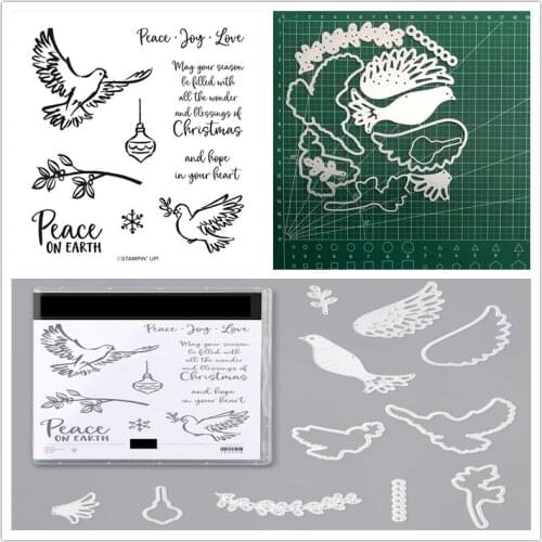 DOVE Metal Cutting Dies and Stamps for Scrapbooking Christmas Paper Embossed Photo Album Craft Template Clear Stamps and Dies