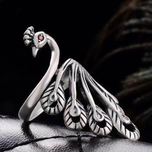 Milangirl Punk Vintage Peacock Rings For Women Men Gothic Antique Jewelry Party Engagement Wedding Jewelry