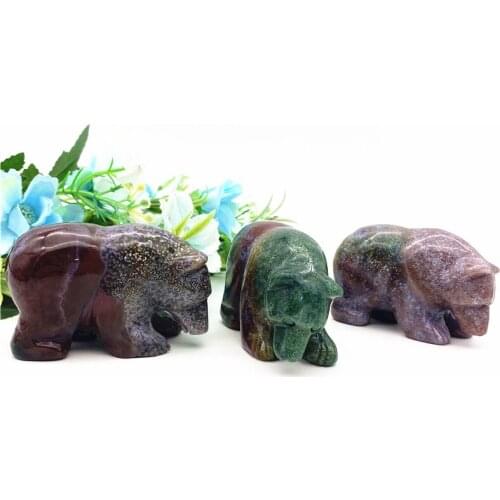 Cute Natural Ocean Jasper Bear Crystal Stone Hand Carved Figure Bears Animals Decor Healing Reiki Natural Stones and Crystals