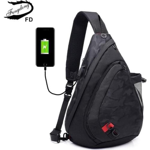 Fengdong men waterproof black camouflage small chest bag boy rucksack male one shoulder sling back pack crossbody bags for men