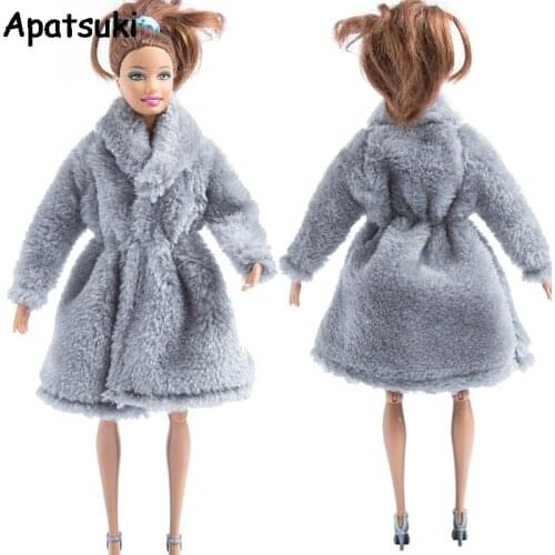 Light Grey Doll Clothes For Barbie Doll Outfits Clothing Fur Coat Doll Dresses For Barbie 1/6 BJD Doll Accessories Kids Toy