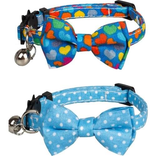 Cat Collar with Bell Adjustable Cat Collar with Bowtie Safety Breakaway Cat Collars Floral Bow Detachable Adjustable Puppy