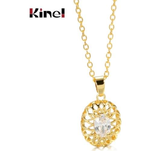 Kinel Hot Natural Zircon Neckalce For Women Fashion Gold Color Hollow Flower Ethnic Bride Wedding Jewelry