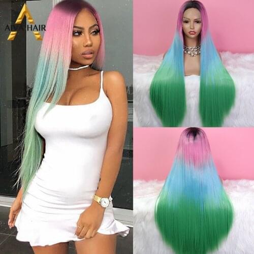 Ombre Black Pink Synthetic Lace Front Wig Aiva Glueless Straight Yellow Blonde Wig Heat Resistant Cosplay Wigs For Black Women