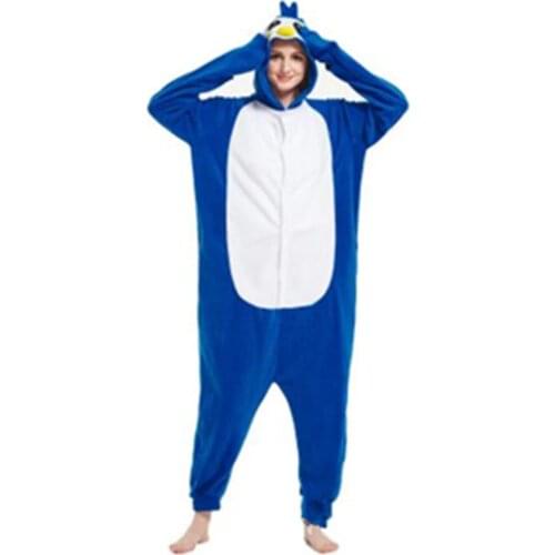 Cartoon Animals Pajamas Cute Blue Penguin Cosplay Pajamas Onesies Sleepwear Costume Winter Warm Home Sleepwear Unisex Jumpsuit