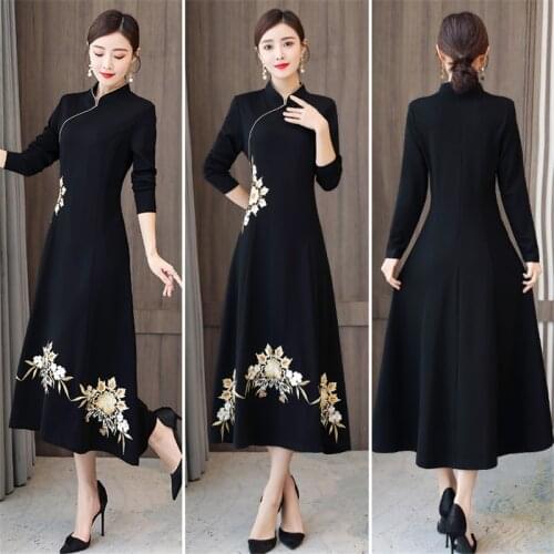 Dress for women long Autumn Winter new Plus velvet thickening dress lady long-sleeved dress elegant fashion over the knee Party