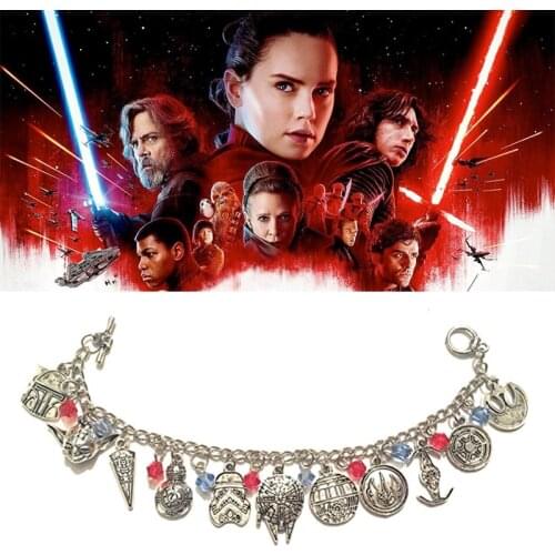 The Last Jedi Ultimo Luke Skywalker Millennium Falcon Vintage Charms Bracelet Bangles Chain Links Christmas Jewelry