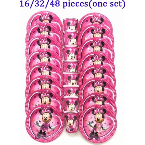 Girls Birthday Party Supplies Cup Plate Tableware Cartoon Disney Minnie Mouse Theme Happy Birthday Party Decoration Supplies Set