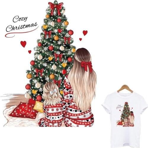 Christmas Mom And Girl Patches For Clothing Print-On T-Shirt Family Thermal Sticker Clothes DIY A-Level Washable Iron On Patch