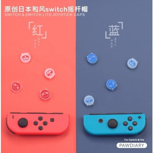 4x Removable Silicone Analog Thumb Fox Mask Button Stick MHR Hunting Cap for Nintend Switch Lite and NS Joy Controller Red Blue