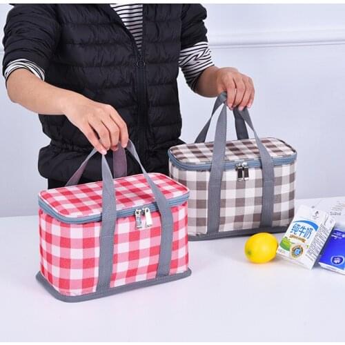Oxford Cloth Lattice High Capacity Lunch Bag Outdoor Camping Hiking Picnic Food Containers Household Goods Kitchen Accessories