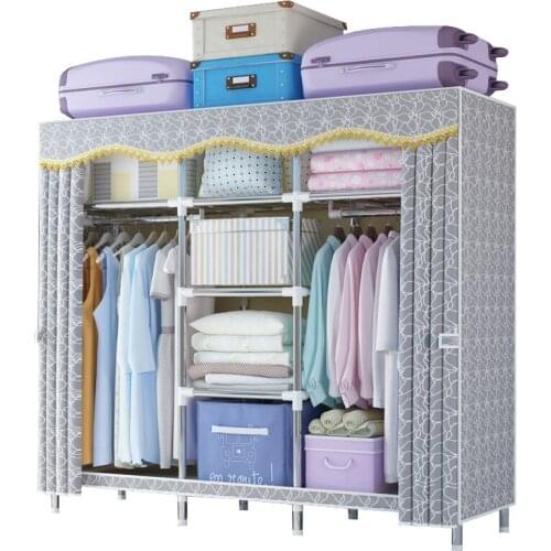 Cloth wardrobe household bedroom simple modern storage reinforced steel pipe thickened large capacity simple wardrobe
