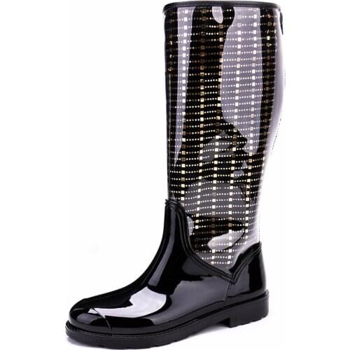 TONGPU Sharon Womens New Design Transparent PVC Upper Removable Lining Back Zipper 2-Pieces Rain Boots
