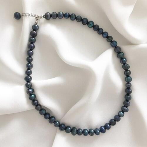 Vintage Black Pearl Necklacle Genuine Glossy Pearl Necklace Choker Unique 38cm/15inches Pearl Jewelry for Cocktail Party