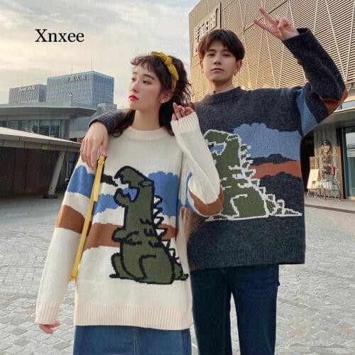 Unisex Knitted Sweater Men Winter Women Clothes Pullover Sweaters Harajuku Little Monster Cartoons Print Couple 2021 Clothing