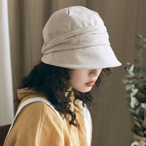 Women Dress Hats Cap Casual Retro Basin Hat Beret Peaked Cap Cotton and Linen Gorras