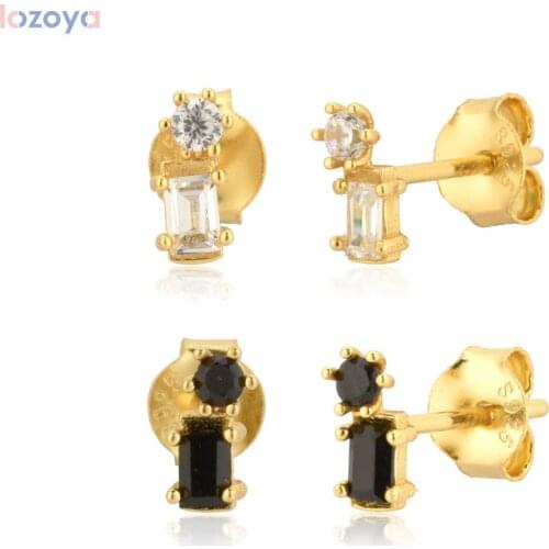 Lozoya 925 Sterling Silver White Fashion Pendiente Clear Black Stud Earring Piercing Tiny Women Luxury Jewels For Wedding