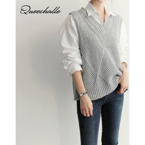 Sweater Vest Women Jumper Autumn Winter All-match Leisure Outerwear Knitted V-Neck Sleeveless Female Pullover Elegant Chic Tops