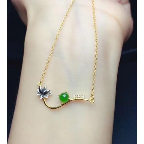 Flower style graceful green Jade necklace for women silver jewelry real 925 silver round natural jade girl birthday party gift