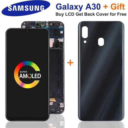 SUPER AMOLED For Samsung GALAXY A30 LCD Display Touch Screen With A30 Battery Cover Digitizer Assembly A305/DS A305FN A305G LCD