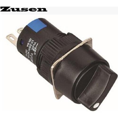 Zusen 16mm round plastic selector switch 2 position fixed 1NO1NC