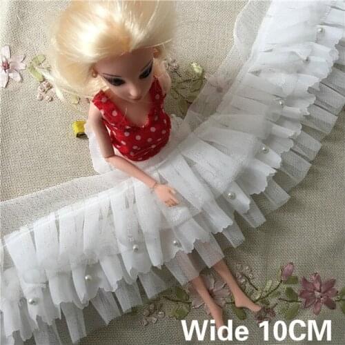 10CM Wide Luxury White Chiffon 3D Pleated Lace Bridal Applique Beaded Edge Trim For Wedding Dress Skirts Splice DIY Sewing Decor