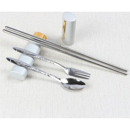 100Set/Lot New 3 in1 Cutlery Set Stainless Steel Fork Travel Pen Tableware Hot Sale Faqueiro Inox