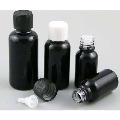 100ml 50ml 30ml 15ml 10ml Paint Shining Black Essential Oil Bottle With Plastic Childproof Cap 1oz Cosmetic Containers 200PCS