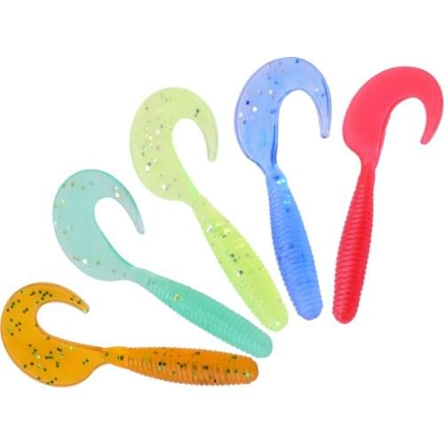 20pcs/lot worm Roll tail soft bait 45mm 1g Jig Wobbler Fishing Lure Artificial Silicone Bait Swimbaits Carp bass Fishing tackle