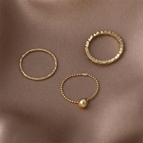 3pcs/set Korean New Trendy Gold Color Ball Zircon Circle Rings Sets For Women Girls Fashion Bijoux Finger Accessories Ring