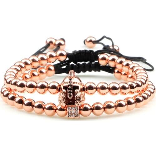 5mm Copper Beads Set Bracelet Handmade Classic Helmet Leopard Head Skull Cube Charm Pave CZ Braided Bracelets for Women Jewelry