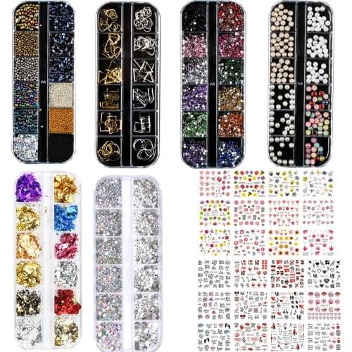 5980pcs 5 box Nails Rhinestones and 600pcs Sticker Tips Various styles Professional Nail Decoration with Gems Nails Art