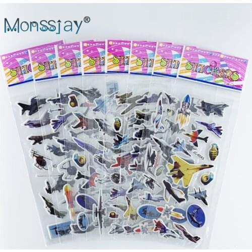 8 Sheets/set airplane fighter military fan stickers for boys 3D Bubble cotton stickers Kids DIY scrapbook decoration toy gift