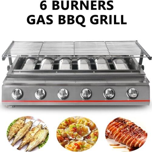 6 Burner BBQ Grill Gas Barbecue Infrared Smokeless Roasting Tray LPG Gas Steel Grill Outdoor Picnic Barbecue Grill Kitchen Tools