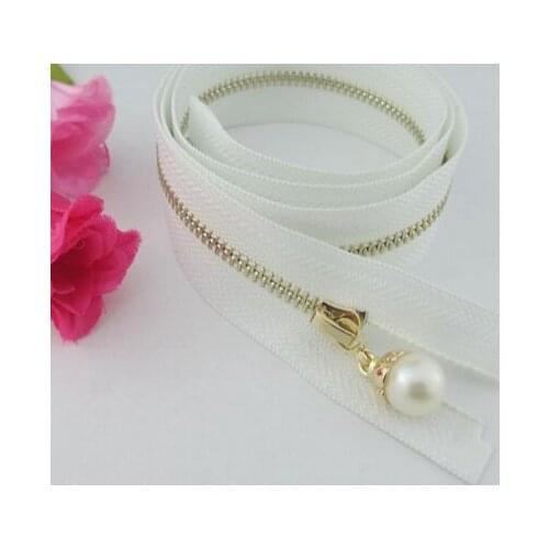 Free shipping 3pcs/lot High-grade 3# open-end light gold metal zipper with Pearl head luggage bag zipper garment DIY zipper