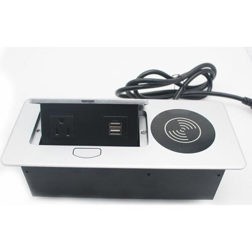 Desktop Wireless Charging Damping Socket Popup Outlet US Standard Desktop Retractable Electric Socket 1.5M US Plug cord cable