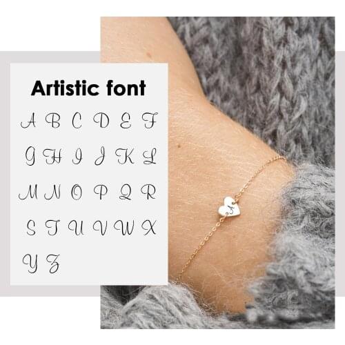 Visunion 316L Stainless Steel Bracelet Heart-shaped Writen Lettering Alphabet Bracelet Anti Allergy Fashion Minimalist Jewelry