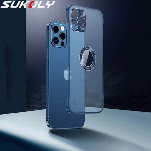 For iPhone 12 11 Pro Max XS XR X 8 7 Plus Lens Protective Ring Lanyard Back Cover Matte Hollowed Metal Ring Hybrid Clear PC Case