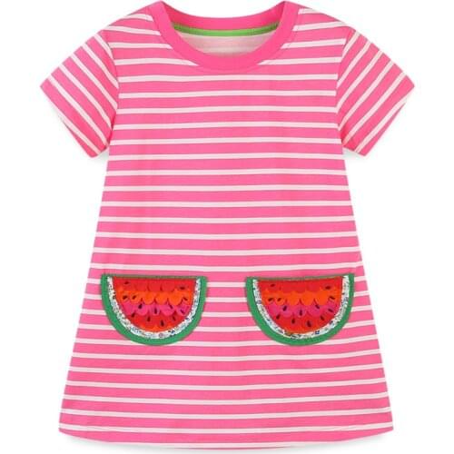Kids Frocks 2021 New Summer Baby Girls Clothes Brand Dress Toddler Cotton Striped Fruit Applique Dresses for Kids 2-7 Years