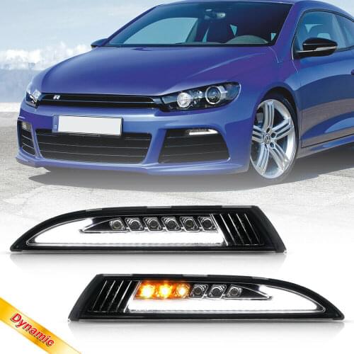 Smoke Lens LED White DRL Daytime Running Position Lights Sequential Amber Turn Signal Lamps For 2008-2013 VW Scirocco III Pre-LC