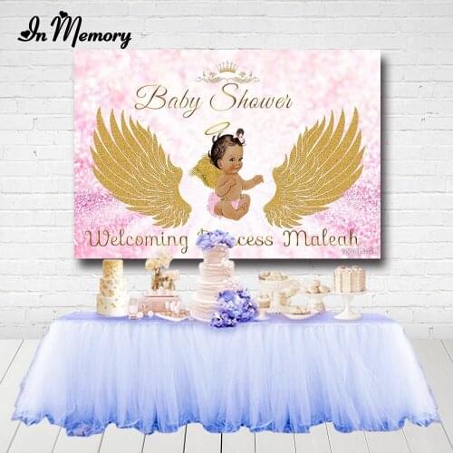 InMemory Baby Shower Photography Background Pink Bokeh Gold Glitter Angel Princess Crown Newborn Party Backdrops Photo Studio