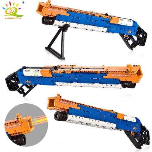 HUIQIBAO 506Pcs Military Weapon Scatter Gun Building Blocks City High-Tech Gun Rifle Shooting Bricks Foam Bullet Toys Children