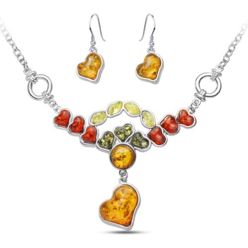 Exquisite Love shape Baltic Simulated Synthetic Honey Pendant Necklaces Earring Stylish Wedding Multicolor Jewelry Sets DL41301D