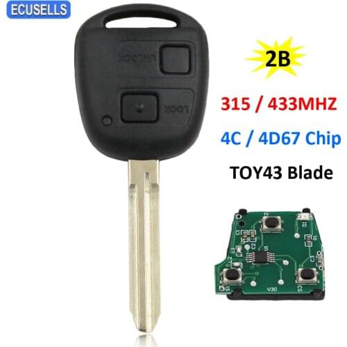 2 Button Remote Key Smart Car Key 315Mhz / 433Mhz With 4C / 4D67 Chip TOY43 Uncut Blade for Toyota Camry Prado Corolla