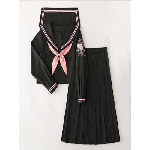 New Japanese Korean Version Jk Suit Woman School Uniform High School Sailor Navy Cosplay Costumes Student Girls Pleated Skirt XL