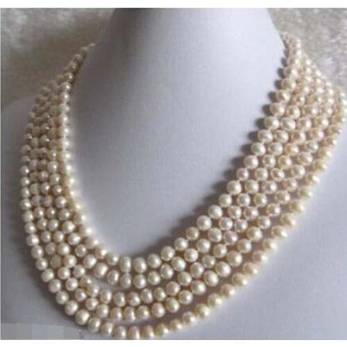 Beautiful 100" 7-8mm White Freshwater cultured Pure manual weaving Pearl Necklace Fine Jewelry gift