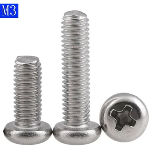 M3 X 0.5 ( 3mm ) 304 Stainless Steel Phillips Pan Head Machine Screws DIN 7985 A2-70